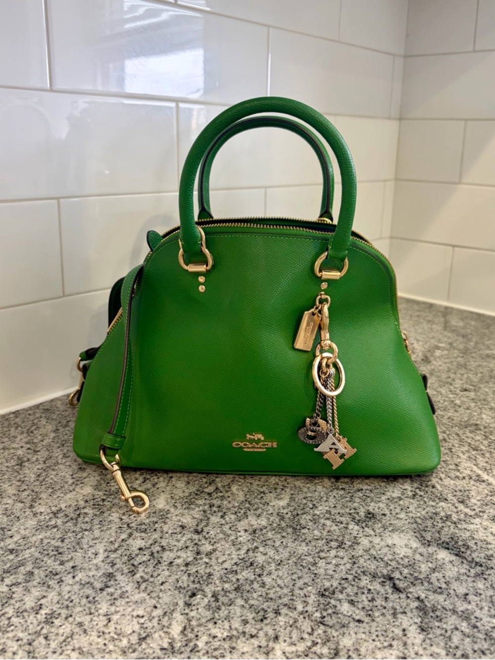 Coach Bright Green Leather Dome Satchel with Gold Charm